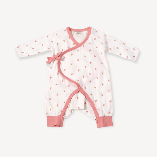Strawberry Kimono Baby Girl Jumpsuit (Organic Muslin)