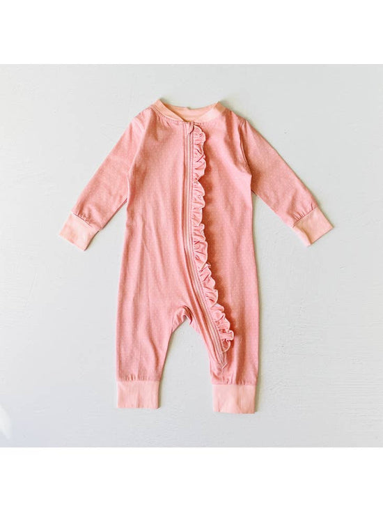 Mini Polka Dot Ruffle Zipper Baby Jumpsuit (Organic Jersey)