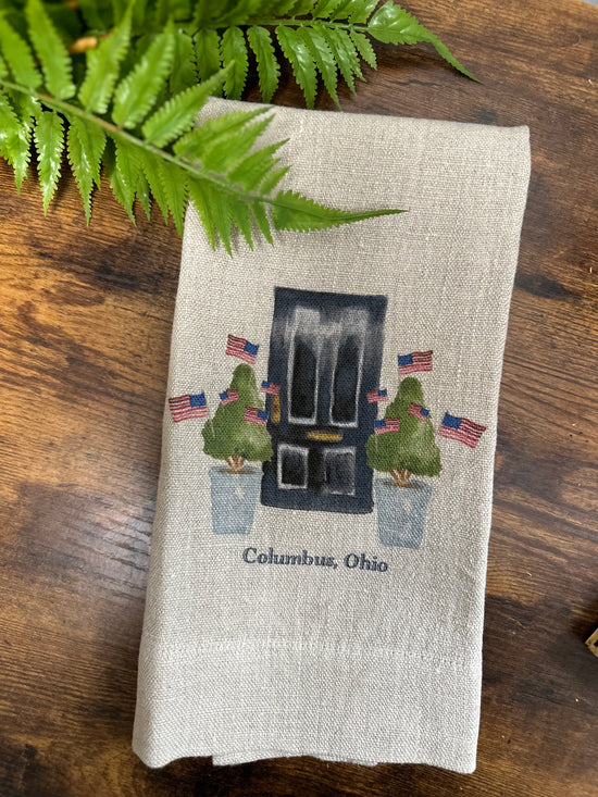 Festive Door with Flags, Guest Towel NATURAL - Columbus, OH