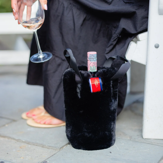 The Rowling Black Faux Fur Wine Tote