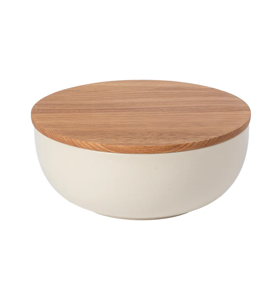 Serving Bowl with Oak Lid 10in. - Vanilla (Pacifica)