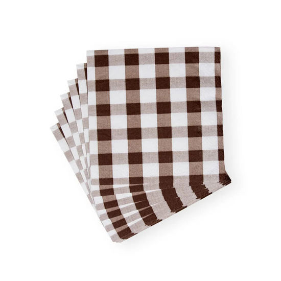 Gingham Paper Luncheon Napkins in Chocolate