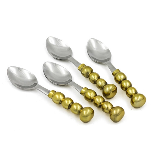 Golden Java Spoons Set of 4 - Intricate Beaded Design