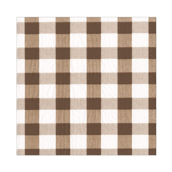 Gingham Paper Luncheon Napkins in Chocolate