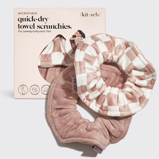 Microfiber Quick Dry Towel Scrunchie 2PC - Terracotta Checker