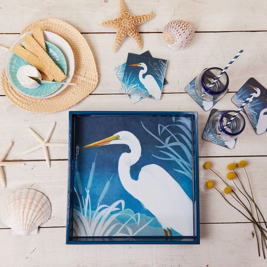 Night Egret 15 Inch Square Tray