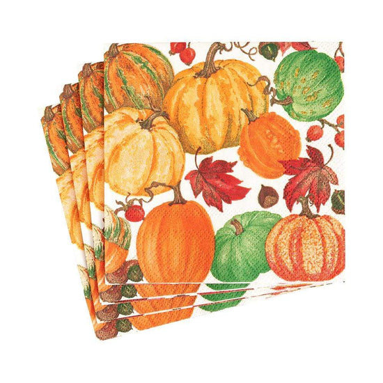 Pumpkin Field Paper Cocktail Napkins in White